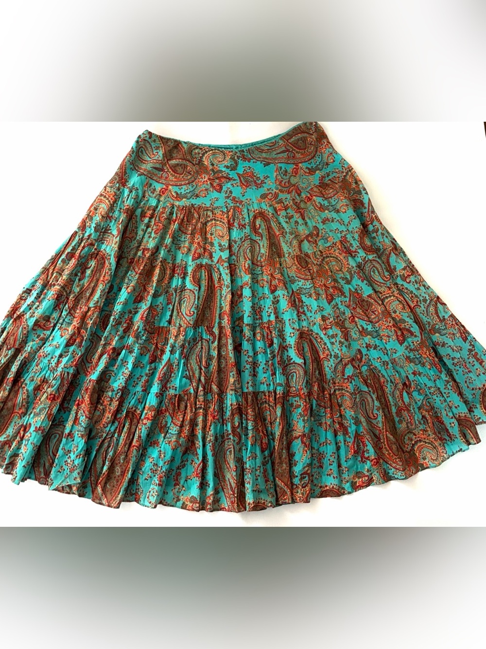 Ralph Lauren Vintage Boho Paisley Print Blue Flowy Low Rise Maxi Skirt Cotton 1X - Picture 8 of 16